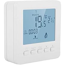 Programmable Thermostat, Digital LCD Smart Temperature Controller with Child Lock for Fireplace White