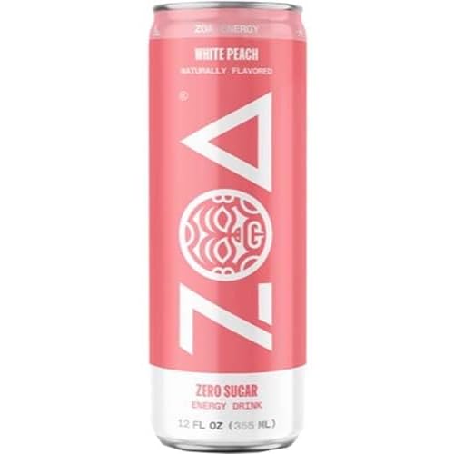 ZOA Energy WHITE PEACH Pack of 6 12 of a Case 12oz Zero Sugar Cans 355ml Per Natural Flavors 10 Cal per Includes 6 Individual WHITE PEACH 12oz Cans ZOA Energy