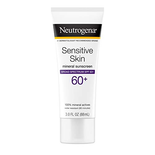 Neutrogena Sensitive Skin Mineral Sunscreen Lotion with Broad Spectrum SPF 60& Zinc Oxide, Water-Resistant, Hypoallergenic, Fragrance- & Oil-Free Gentle Sunscreen Formula, 3 fl. oz