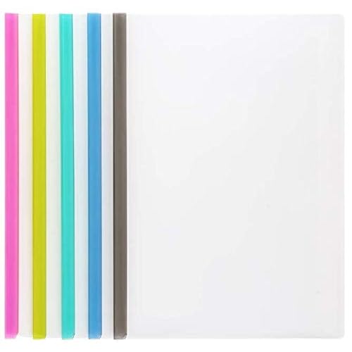 File Folder Clear Sliding Bar Report Covers with U-Type Sliding Bar 40 Sheet Capacity, Office School Supplies Transparent Resume Presentation File Folders Organizer Binder for A4 Size Paper, 5 Color