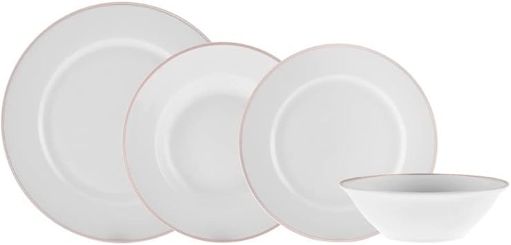Karaca Rebeca Rose Gold 24 Pieces for 6 People Porcelain Crockery Set Unique Design Round Crockery Service White Porcelain Crockery Daily and Special Tableware
