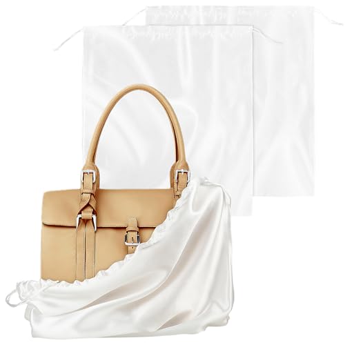 2 Pcs Dust Bags for Handbags Purses Shoes Dust Bags Dust Covers Silk Satin Bags with Drawstring Travel Storage Pouch For Shoe Boots Backpacks Handbag Organizer, White