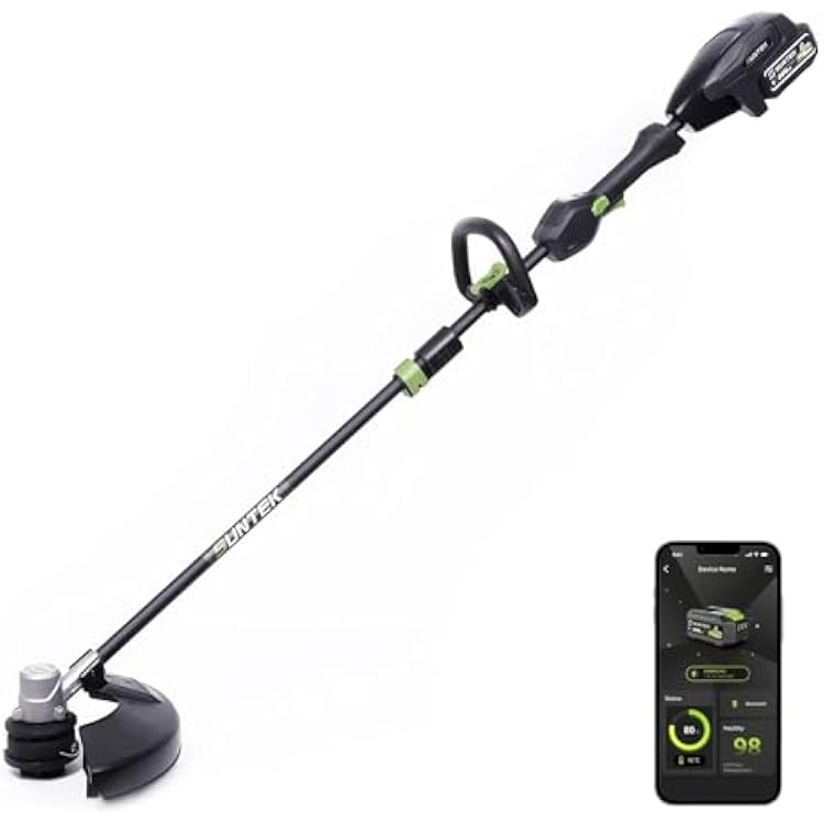 SUNTEK Electric String Trimmer Edger, 40V 15-Inch Brushless String Trimmer Cordless with 4.0Ah Battery and Fast Charger Included, 2-Speed Levels, Integrated Screen and APP Connection, Aluminum, Black