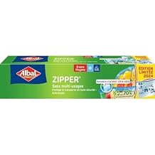 Albal Medium 3L ZIPPER Bags, 70% Recycled Resources, Ultra-Safe Zipper, Durable, Dishwasher Safe, Food Saver Application, 27 x 24 cm