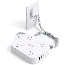 Flat Plug Extension Cord, HANYCONY 5ft Power Strip with 4 USB Ports2 USB C, 4 Widely Outlets Extender, Wall Mount, Desk Charging Station for Office School Travel Dorm Room Essentials, ETL Listed