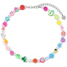 Y2K Necklace for Women Colorful Fruit Pearl Choker Necklace Cute Mushroom Yin Yang Beaded Necklace Handmade Resin Flower Jewelry