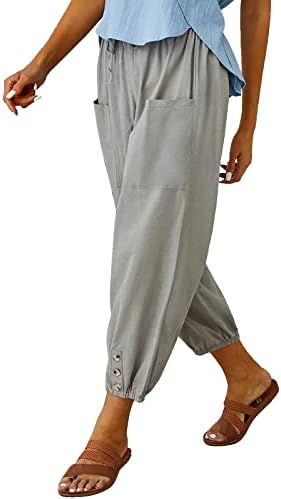 WROLEM Womens High Waist Pants Drawstring Wide Leg Cropped Casual Loose Capris with Pockets for Women