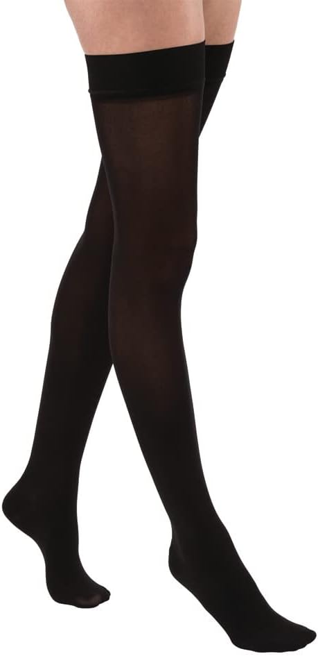 JOBST Relief Thigh High Graduated Compression Stockings 20-30mmHg - Comfortable Unisex Design with Silicone Dot Band - Closed Toe, Black, Large