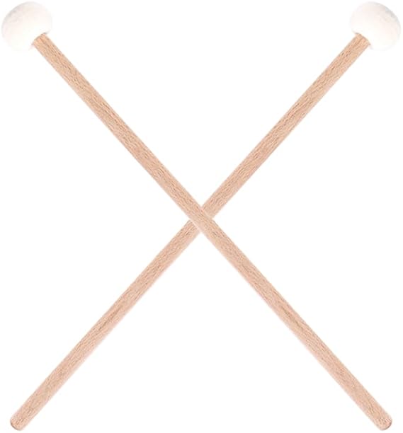2 Pieces Drum Mallets, Double Head Drum Cymbal Gong Mallet Soft Hammer Sticks Mallets Rods Felt Hammer, 385mm/15.1inch, white