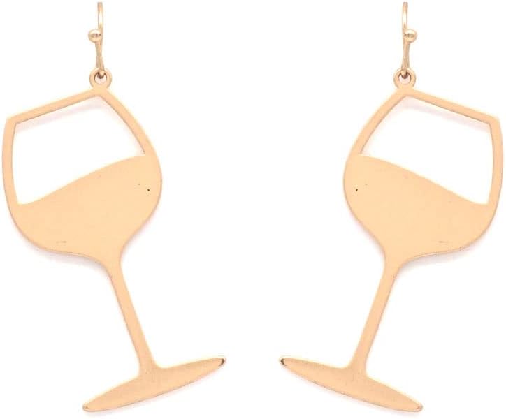 Brittle Fashion Filigree Earring - Lightweight Gift, Fish Hook, Cutout, Stylish Elegant, Butterfly, U Shape, Flower Bull (Wine Glass - Gold, Base Metal)
