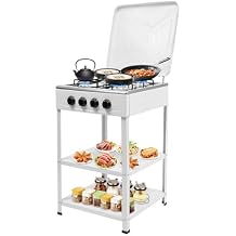 Commercial 4 Burner Gas Cooker, Outdoor 300000 BTU Stove Free Standing Gas Cooktops Kitchen Cooking Stove with Shelf Portable Cooker BBQ Grill Wind Shield (White)