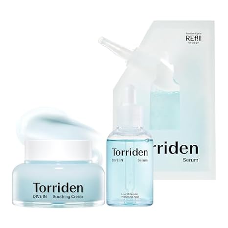 Torriden DIVE IN Hyaluronic Acid Soothing Cream 100ml (Jar) (3.38 fl. oz) + DIVE IN Serum 50ml (1.69 fl. oz) + refill pouch 50ml (1.69 fl. oz)