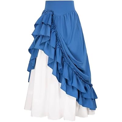 AUBIG Women Punk Rock Skirt Goth Skirts High Waisted Ruffle Layered Vintage Steampunk Victorian Long A-Line Skirt