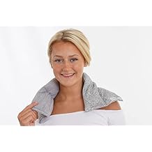 SacksyThyme Microwaveable Heating Pad - Microwave Neck and Shoulder Wrap for Moist Hot Therapy - Hot & Cold Compress for Relaxation & Stress Relief - Flaxseed - Made in USA - 22"x6", Grey