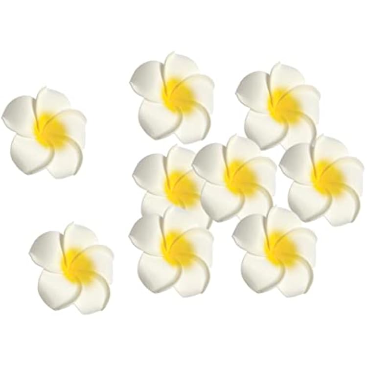 100 Pcs 2.4 Inch White Artificial Plumeria Rubra Hawaiian Flower Petals Hair Hat Wreath Floral Premium Hawaiian Foam Frangipani Flowers for DIY Home Beach Wedding Party Decoration