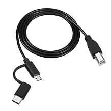 USB B Printer Cable 3.3 ft, 2-in-1 Designed, Micro USB to USB B, USB C to USB B Printer Cable for Computer, Scanner, Electric Keybords,Digital Piano, MIDI Controller, and etc.