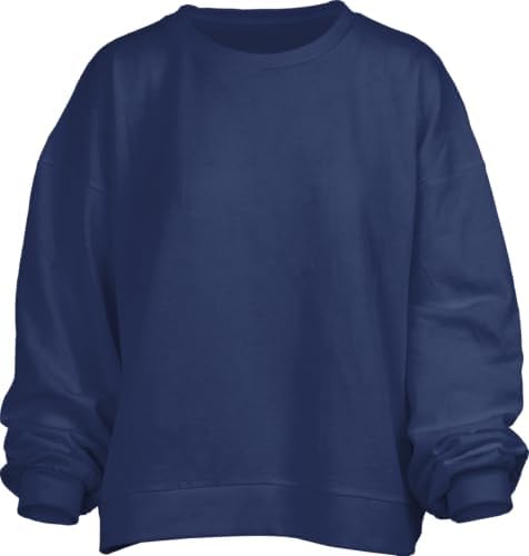 Royce Brand Janise Fleece: Oversized Long Sleeve Crew-Neck (Medium, Navy)