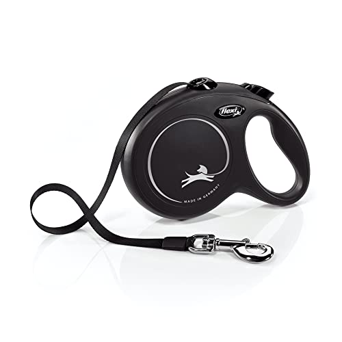 FLEXI New Classic Tape Retractable Dog Leash for Large Dogs Upto 110 lbs. 16 ft., Black | Tangle Free Pet Walking Leash with One-Handed Brake, Pause, Lock|German Quality Product