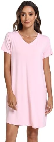 GYS Women's Bamboo Viscose Nightgown Soft Short Sleeve Sleep Shirts Cooling Summer Sleepwear Dress
