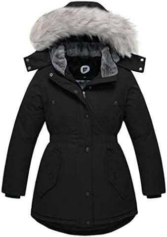 FARVALUE Girls Long Winter Coats Warm Parka Lined Puffer Jacket Thicken Fleece Hooded Coat with Fur Collar for Girls