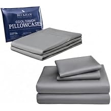 Beckham Hotel Collection 4-Piece Cotton Sheet Set with 2 Additional Cooling Pillowcases for Hot Sleepers, Queen, Dark Gray