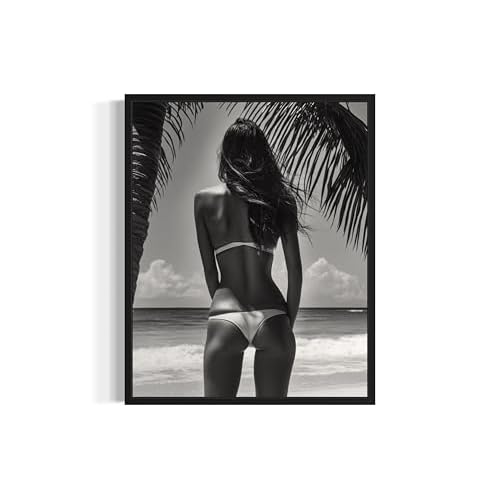 Asian Brunette Model at Beach Wall Art Poster Art Print, Woman High Fashion Photography Glam Gift for Her, Girls, Fashionista, Photo Designer Fans Chic Decor for Home, Office, Bedroom 135 Asian Brunette Model at Beach, 8 x 10 inches, Black Frame