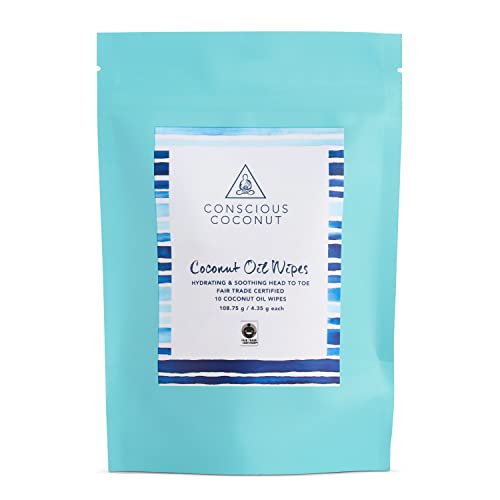 Organic Coconut Oil Baby & Postpartum Wipes Fragrance-Free, Individually Wrapped, Biodegradable Bamboo Wipes for Newborn & Maternal Skin Care Conscious Coconut