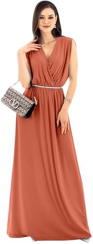 KOH KOH Womens Long Dolman Sleeve Wrap V-Neck Maternity Bridesmaid Maxi Dress