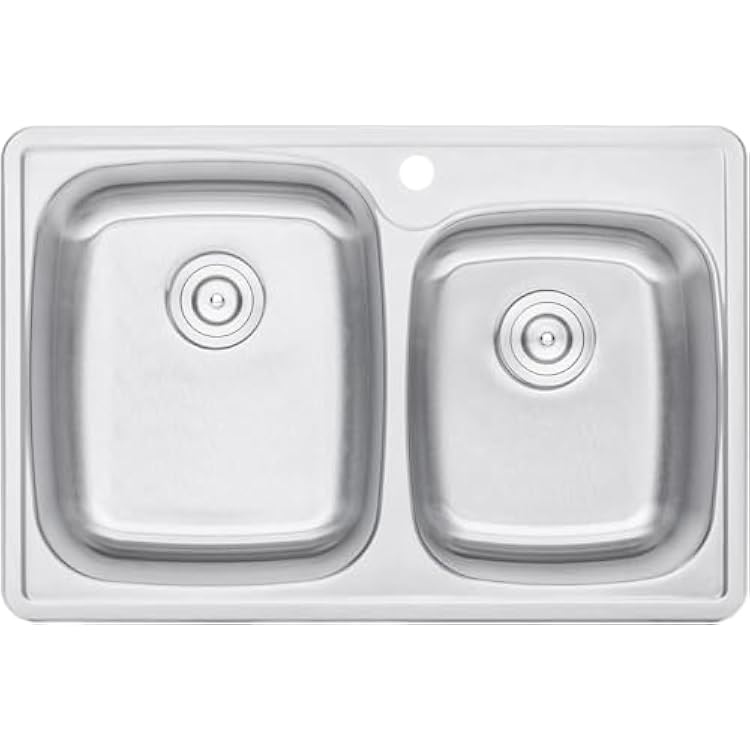 CozyBlock 33 Inch 6040 Split Bowl Topmount Drop-In 18-Gauge Stainless Steel Kitchen Sink w 1 Faucet Hole Sink Only