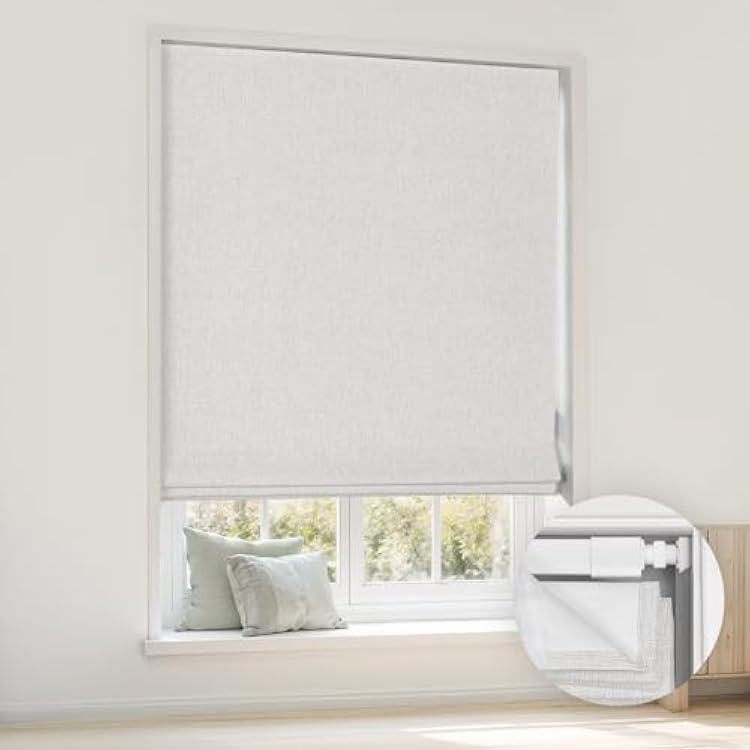 LazBlinds No Tools No Drill Cordless Roman Shades for Windows, Blackout Thermal Insulated UV Blocking Window Blinds, Room Darkening Fabric Blinds for Indoor Windows, 23 W x 48 H, Off White