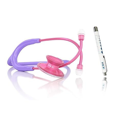 MDF Instruments Acoustica Lightweight Stethoscope for Doctors, Nurses, Students + LUMiNiX Medical Professional Penlight
