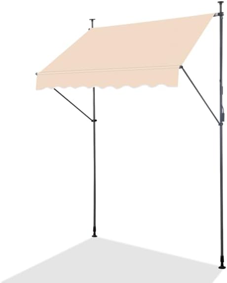 Manual Retractable Awning,79" W x 118" H,No Drilling Outdoor Sun Shade Patio Awning,Adjustable Patio Door Window for Backyard,Garden,Balcony Khaki