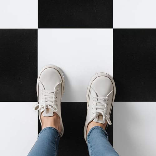 40-Pack Black and White Checkered Peel and Stick Floor Tiles,12x12 Self-Adhesive DIY Flooring for Kitchen, Dining Room, Bedroom & Bathroom