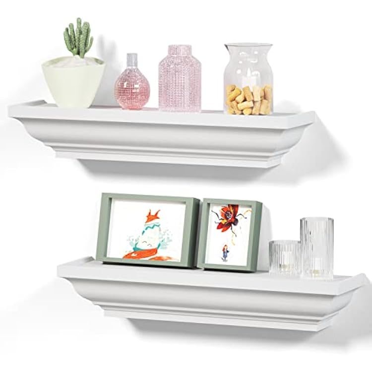 Alsonerbay Floating Shelves - White Rustic Wall Shelves, 2 Pack 17 Inch for Bedroom, Living Room, Bathroom