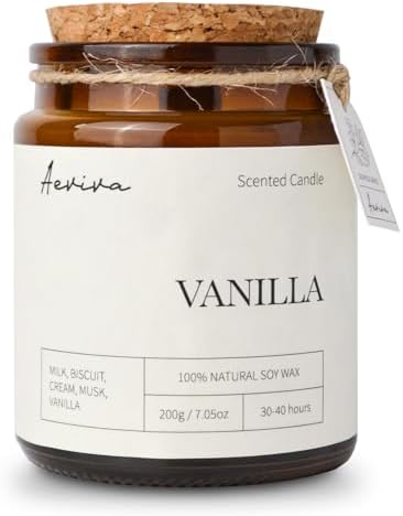 Scented Candle, 7.05 oz Vanilla Aromatherapy Candle, Natural Soy Wax with Wooden Wick, Candles for Home Scented, Stress Relief Amber Jar Candle Gifts