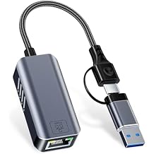 USB C to Ethernet Adapter 5 Gbps, USB-A & USB-C to RJ45 LAN 5000 Mbps Wired Network Converter, USB to Ethernet Adapter Compatible with Thunderbolt 4/5, MacBook, Windows, MacOS, Linux, iPhone 17/16/15