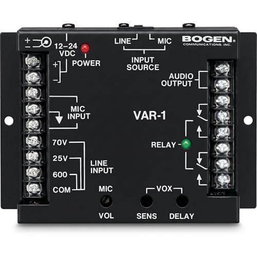 Bogen VAR1 Voice-Activated Relay DPDT for 70V Commercial Audio Systems, Priority Paging, and Two-Way Communication, Adjustable VOX Sensitivity and Delay, Black