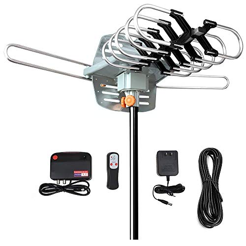 Outdoor TV Antenna,150 Miles Range with 33 ft RG6 Coax Cable &150 Miles Range Wireless Remote Rotatio,Support 4K 1080p with Signal Booster Antenna TV Digital HD Outdoor