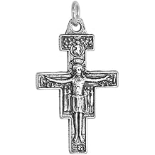 Sterling Silver San Damiano Crucifix Necklace Oxidized finish Antique Finish 1 1/4 inch