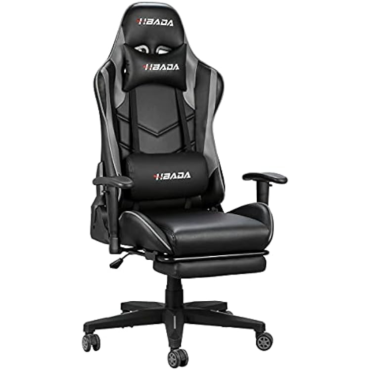Hbada Gaming Chair Ergonomic Racing Chair High-Back Computer Chair with Adjustable Height Headrest and Lumbar Support E-Sports Swivel Chair, Grey