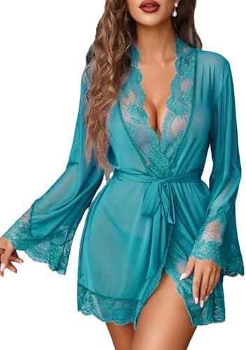 Avidlove Women Lace Kimono Robe Babydoll Sexy Lingerie Mesh Chemise Nightgown Cover Up