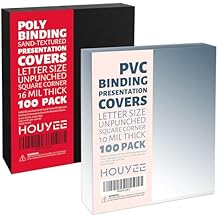 HOUYEE 100 Pack10 Mil Clear Binding Presentation Covers & 100 Pack 16 Mil Poly Binding Covers,Sand Texture Binding Presentation Covers,8.5x11 Inches,Letter Size