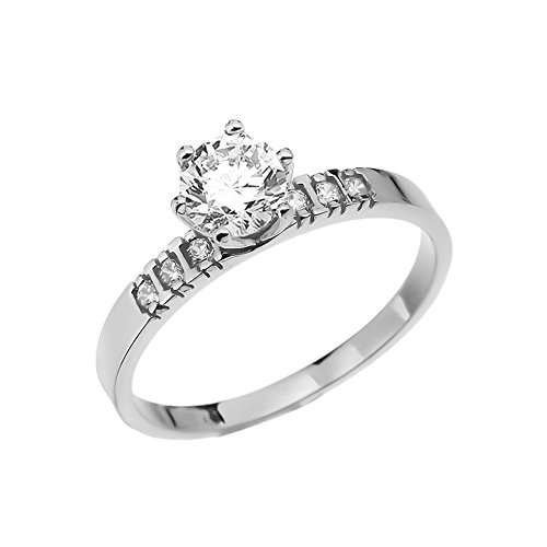 Diamond 10k White Gold Solitaire Engagement Ring With 1 Carat White Topaz Centerstone Size 12