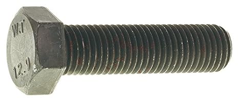 DIN 933 Hex Cap Screw, Class 12.9 Steel, M6 x 20mm, Plain Finish (Black), Fully Threaded, Coarse Thread (Quantity: 100)
