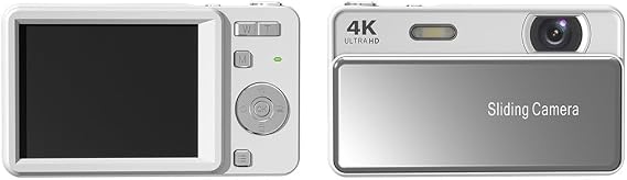 4K 64MP M15 Integrated CCD Digital Camera with 32GB TF Card, Slide Design Student Pocket Camera for Travel Shoots Recording, 2.8 Inch Screen Fast AF(White)