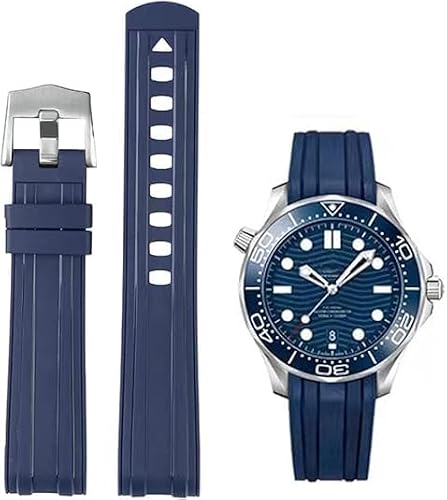 Watch Strap 20mm Rubber Curved Solid End Tapered Watch Band, Compatible with Omega Seamaster New 300 Diving Watchbands Replacement