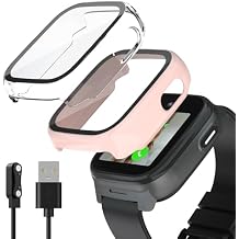 SimpleThings Compatible with Cosmo JrTrack 5 Screen Protector, Hard PC Case with HD Clear Tempered Glass Screen Protector for Cosmo JrTrack 5 Watch for Kids Boys Girls (Pink+Clear)