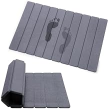 Foldable Stone Bath Mat, Quick-Drying Diatomite Bath Mat, Fast-Drying Hard Stone Drying Mat for Bathroom Shower Floor, 23.6 x 15.4 inch (Dark Grey)