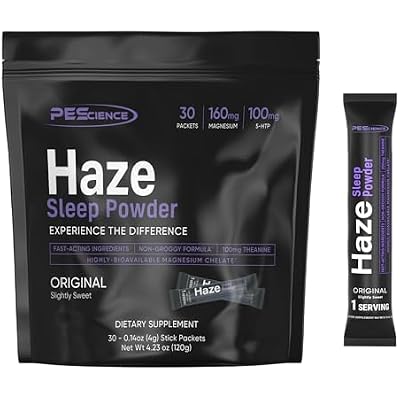PEscience Haze Sleep Powder, Melatonin-Free, Unflavored, Sleep Support with 5-HTP, Theanine, myo-Inositol and Magnesium, 30 Servings