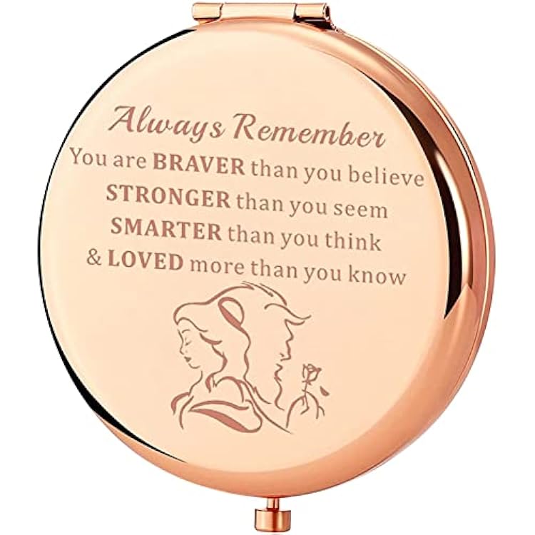 KEYCHIN Princess Movie Pocket Mirror Princess Belle Fans Gifts Always Remember You are Braver Stronger Smarter Than You Think Compact Mirror for Women Girls Teenagers Beauty Mirror-RG
